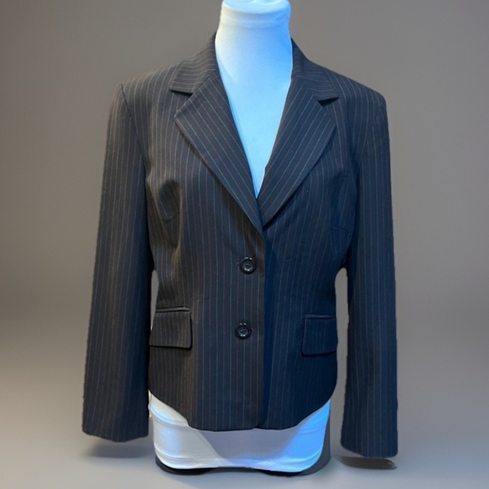 NINE WEST Brown Striped Lined Dress Blazer Jacket